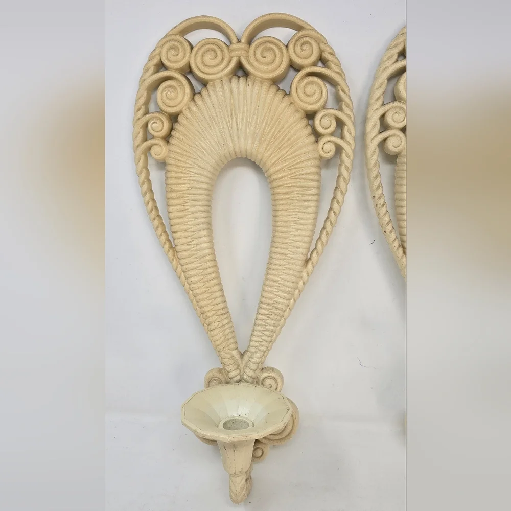 Vtg MCM Burwood wall sconces 1975 candle holders cottagecore Florentine artsy‎